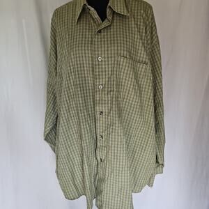 Mens long sleeve casual‎ button up down green plaid shirt arrow 17-17½